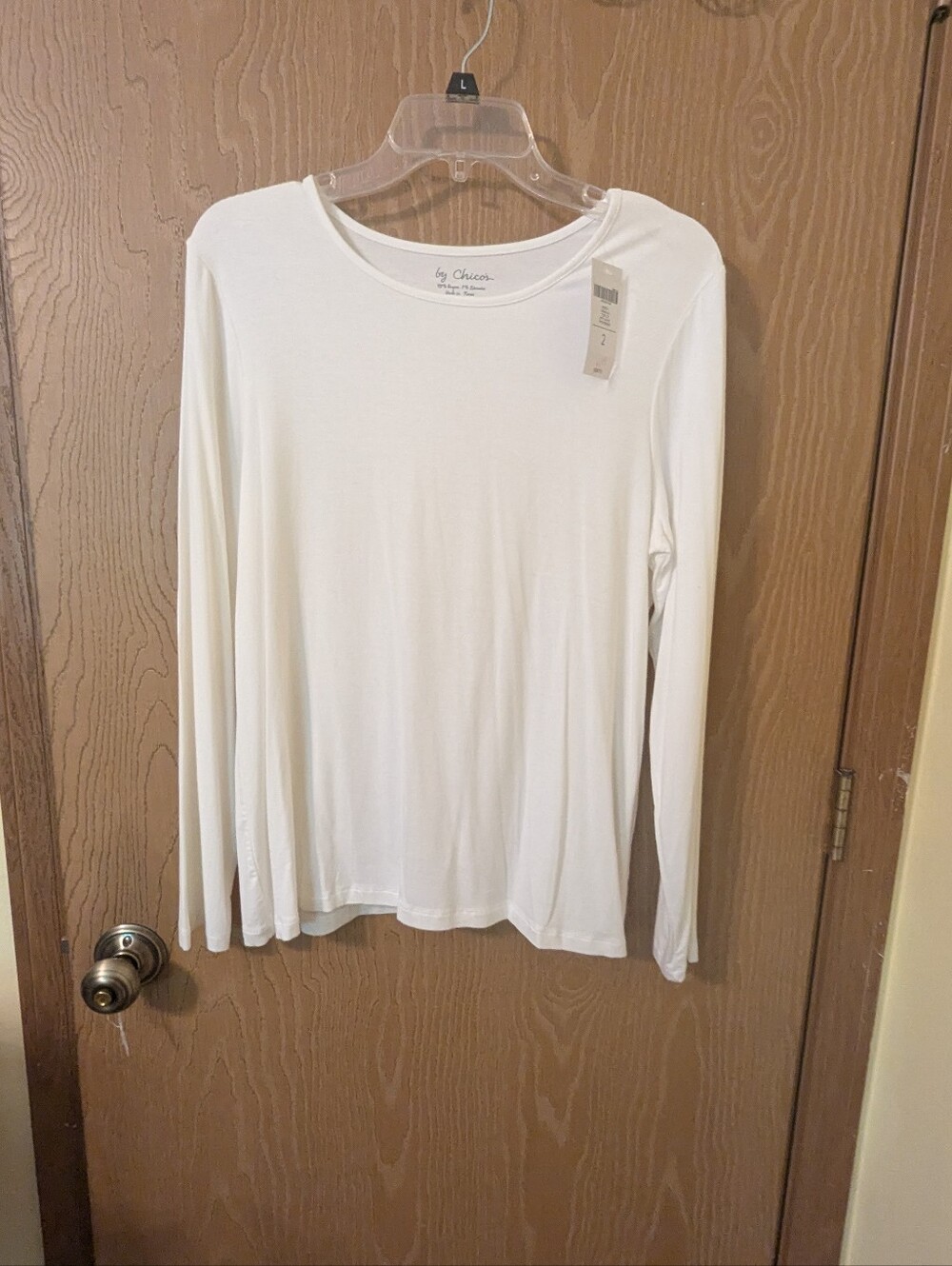 NWT - Chico's "Karina" LS - Optic White Super Soft Top - Large (Chico Size 2)